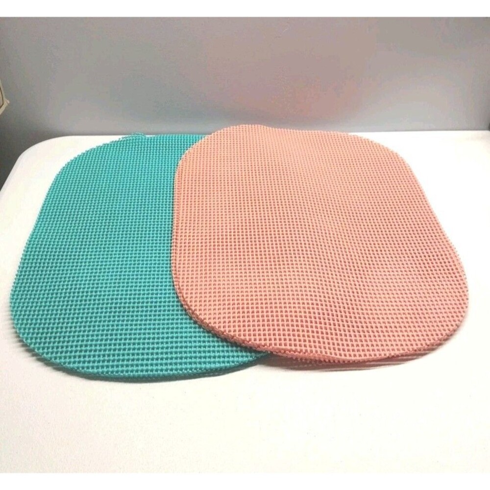 Set 8 Waffle Rubber Mesh Placemats Aqua Orange Coastal Retro Patio Table Mats